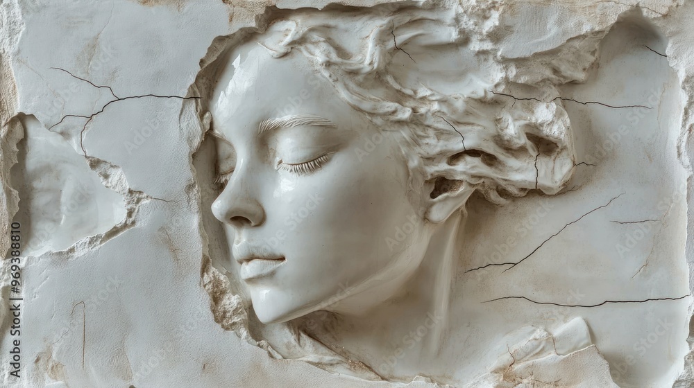 White Marble Sculpture of a Woman's Face