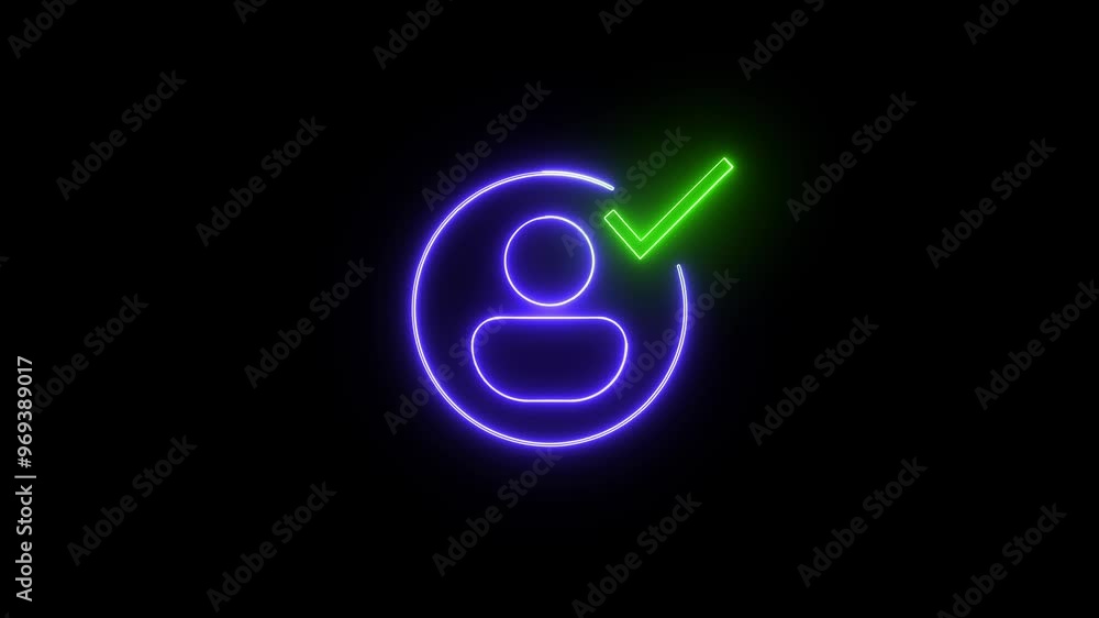 Glowing verified user profile with check mark for authentication and validation. Glowing verified user profile with check mark for authentication and validation.
