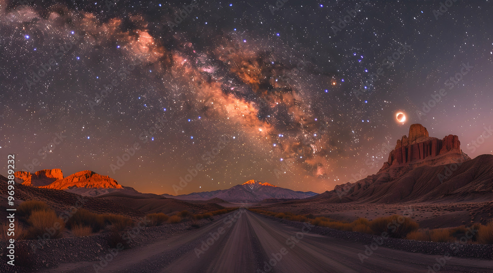Night Sky Photography: Milky Way Galaxy Over Desert Road and Mountains Night Sky Photography: Milky Way Galaxy Over Desert Road and Mountains