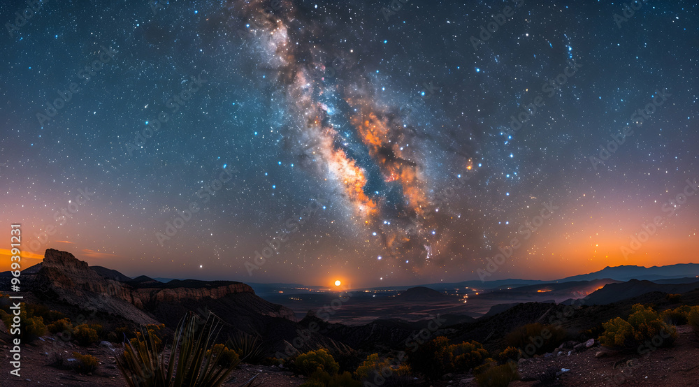 Night Sky Landscape with Milky Way and Moon Night Sky Landscape with Milky Way and Moon