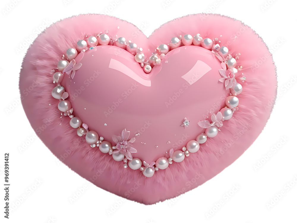 3d pink fluffy heart with pearls and transparent background 3d pink fluffy heart with pearls and transparent background