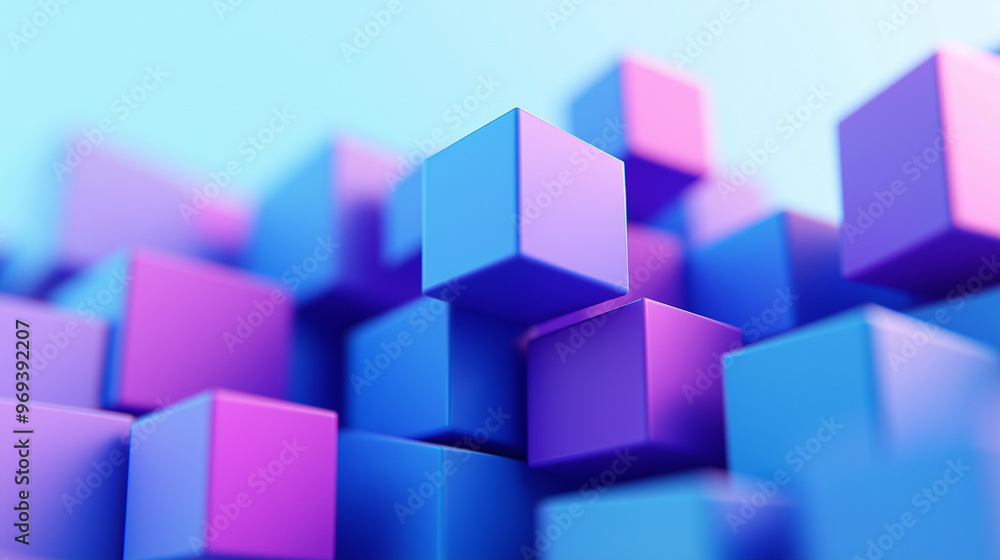 A 3D digital artwork of a series of blue and purple cubes of varying sizes. These cubes are arranged in an abstract manner, creating a sense of depth and dimension. A 3D digital artwork of a series of blue and purple cubes of varying sizes. These cubes are arranged in an abstract manner, creating a sense of depth and dimension.