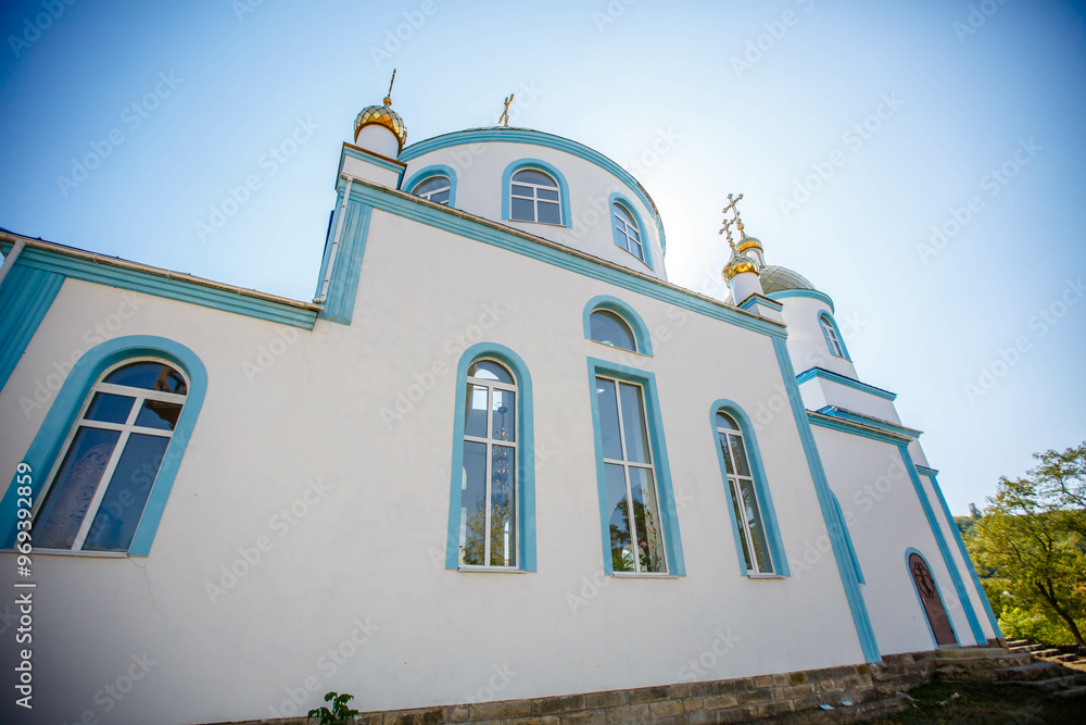 Blue Church in an open air nature reserve. Busha village. Ukraine