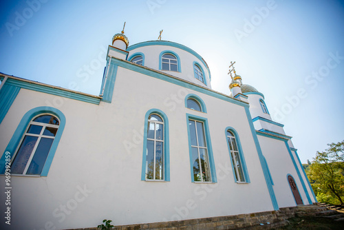 Obraz na płótnie Blue Church in an open air nature reserve. Busha village. Ukraine w salonie
