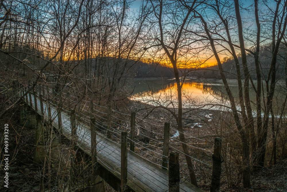 sunset over doe run lake and bridge sunset over doe run lake and bridge