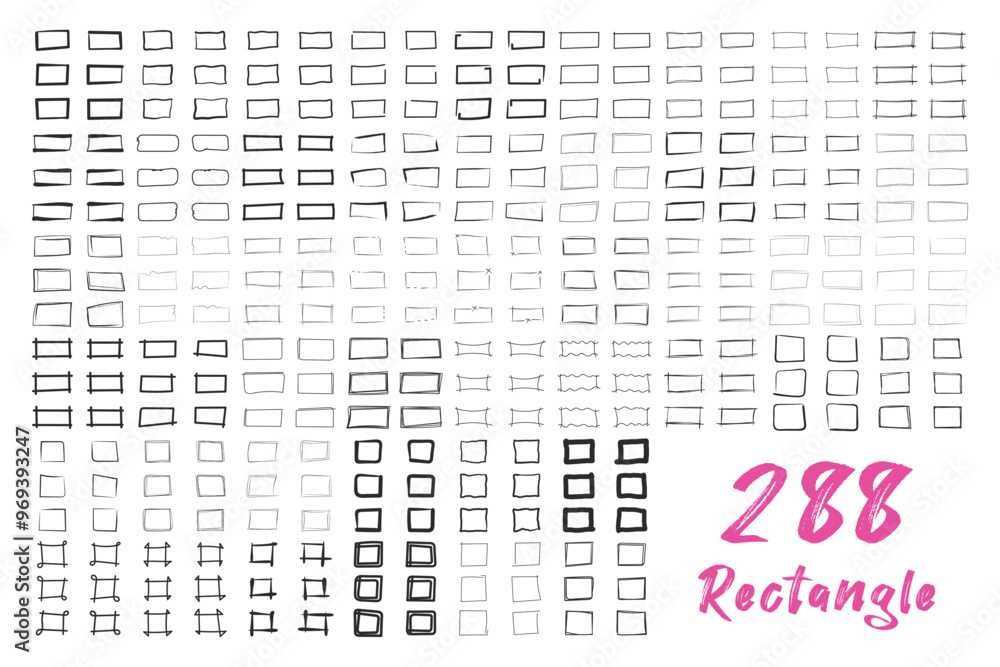 Vector rectangle object. Creative brush line shape. Rectangle frame set.