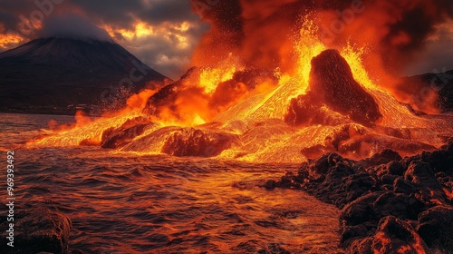 Volcanic eruption with lava...