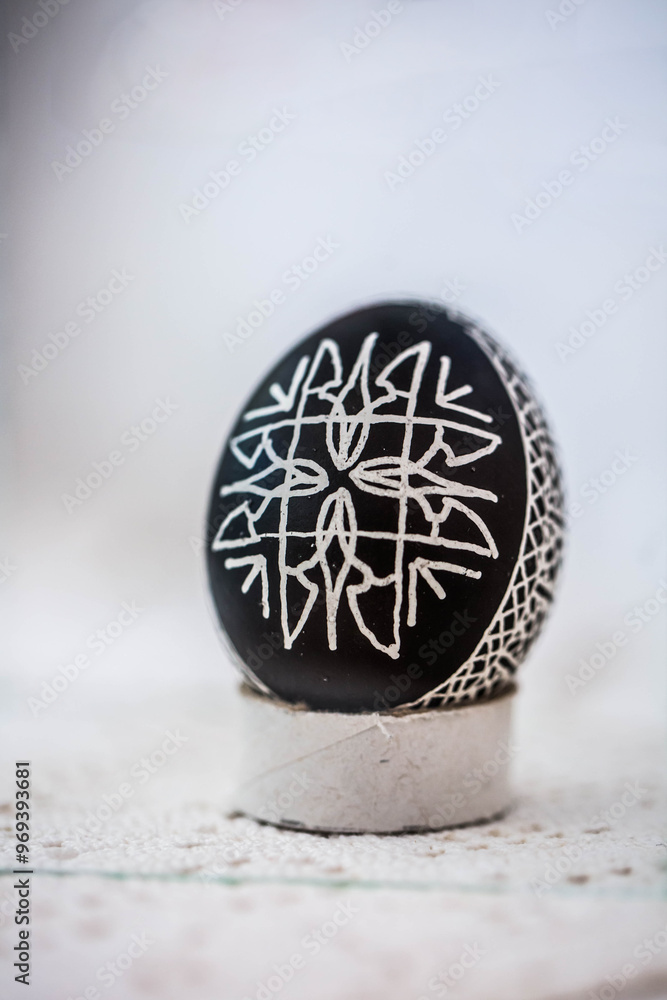 Painted traditional Ukrainian Easter egg - Pysanka. Military style. War in Ukraine