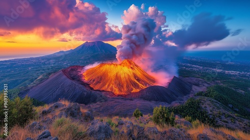 Volcanic eruption with lava...