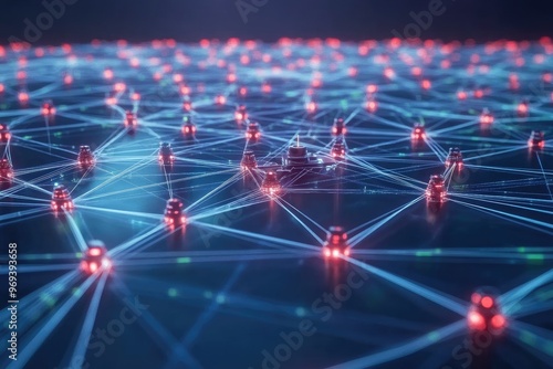 Abstract representation of machine learning with interconnected data nodes in a vast network