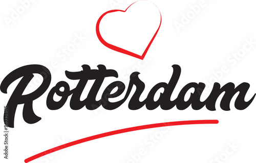 Rotterdam city text design with red heart typographic icon design suitable for touristic promotion