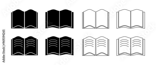 Blacl Isolate opening book Icon set, Education infographic, Book symbol for Libary, Book store, E-book, Text book, school illustration, Reading symbol, vector stock (Editable)