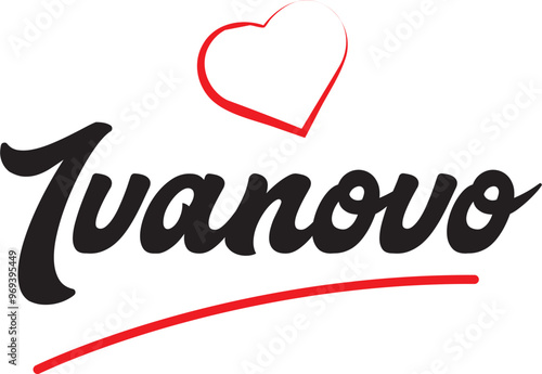 Ivanovo city text design with red heart typographic icon design suitable for touristic promotion