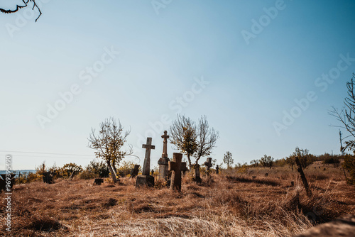 Old Stone Cross Graves on Abandoned Cemetery