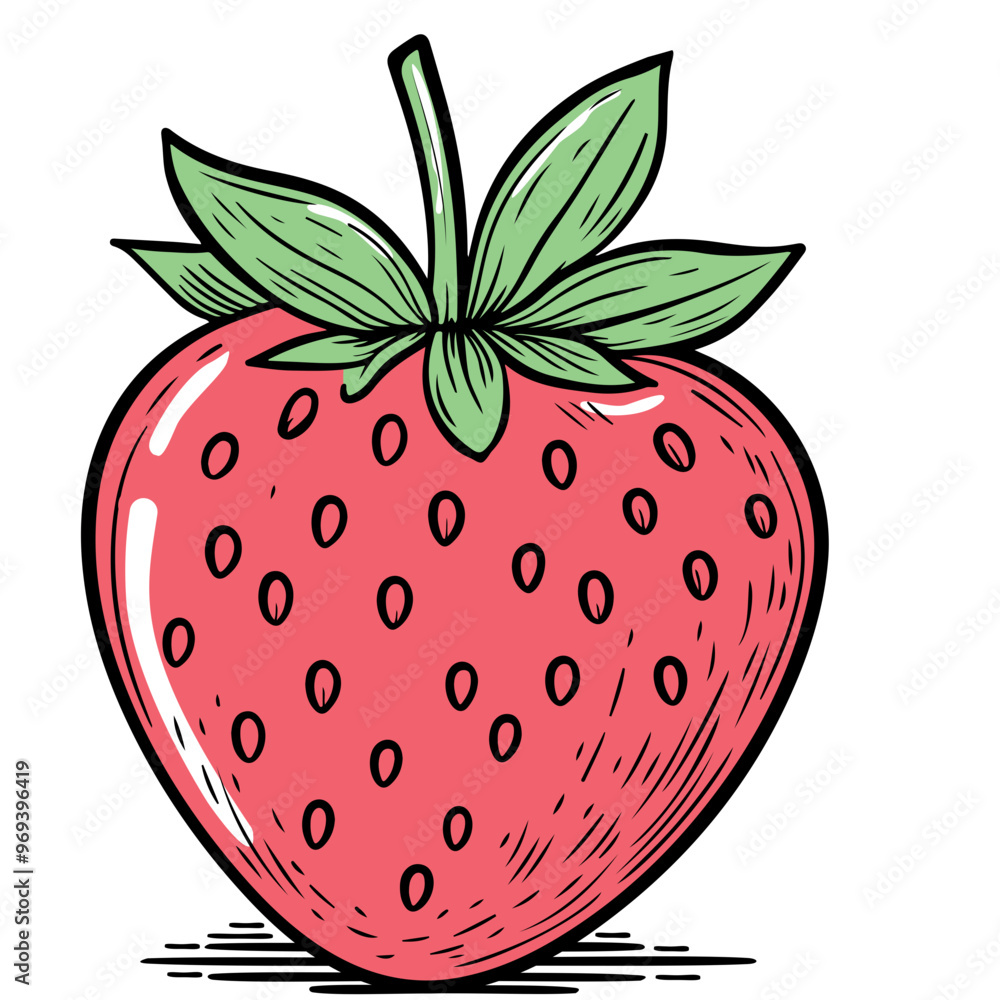 Obraz premium A strawberry and green leaves