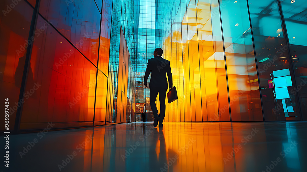 A man wearing a suit and carrying a briefcase walks down a hallway A man wearing a suit and carrying a briefcase walks down a hallway