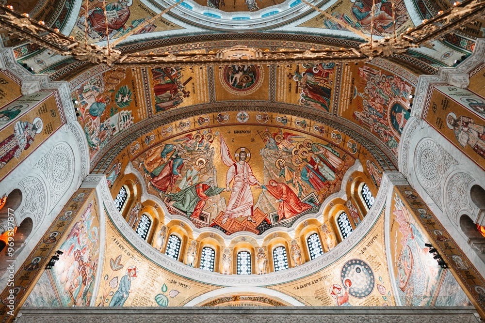 Ornate church ceiling with religious frescoes Ornate church ceiling with religious frescoes