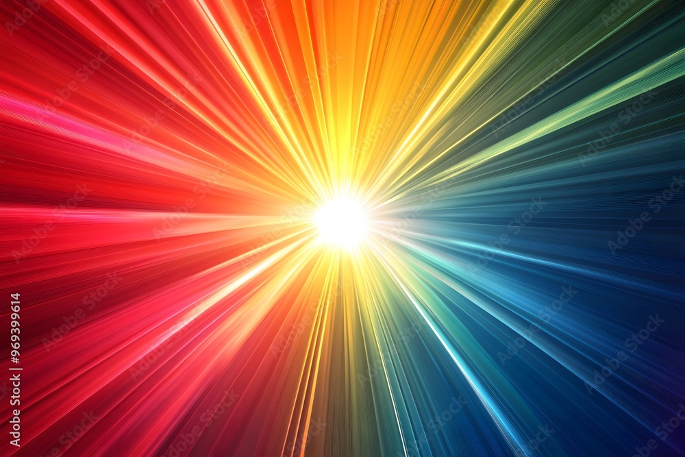 Obraz premium hyper realistic colorfull sunburst rays sunbeam with neon light style like speed of light in a dark background
