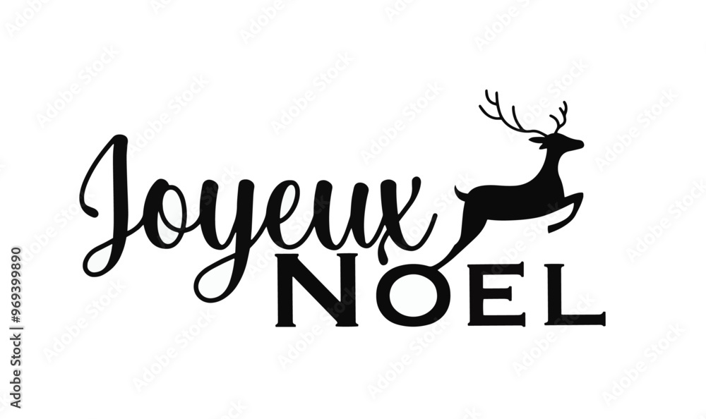 Fototapeta premium vecteur texte joyeux Noel avec un renne qui s'envole 