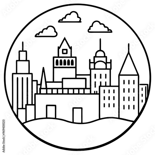 city view outline coloring book page line art drawing photo