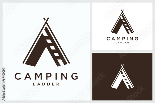 Camping Ladder Design Inspiration. Camping Ladder Symbol Vector Logo Design Template, Camping Ladder Logo Design Vector Illustration