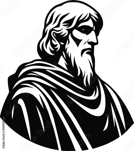 Black and White Illustration of Legendary Hero Merlin