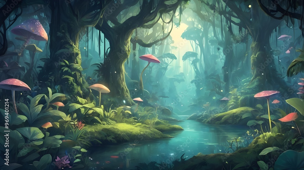 Obraz premium bio-luminous rain forest with fungus