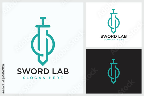 Sword Lab Design Inspiration. Sword Lab Symbol Vector Logo Design Template, Sword Lab Logo Design Vector Illustration