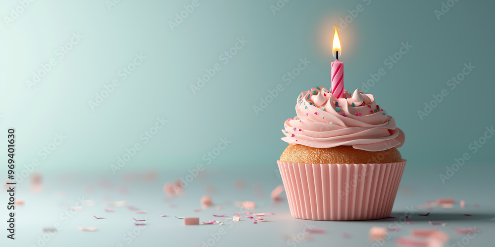 Festive Birthday Cupcake with Bright Candle Flame Festive Birthday Cupcake with Bright Candle Flame
