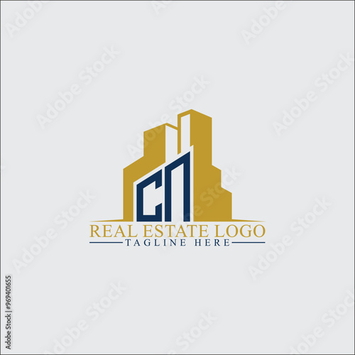 Modern CN Real Estate Logo Design with Building Silhouettes