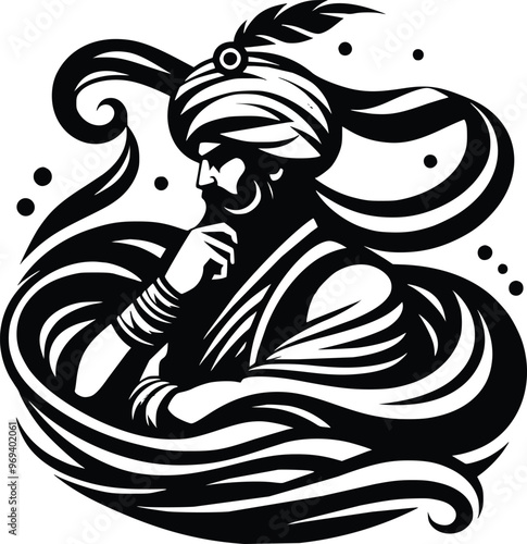 Black and White Illustration of the Legendary Hero Scheherazade