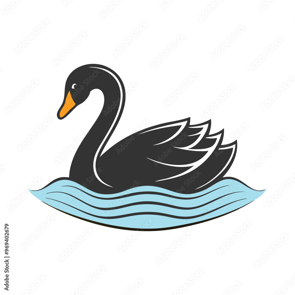 Graceful Black Swan with Golden Beak and Rippling Water Perfect for Logos and Branding Graceful Black Swan with Golden Beak and Rippling Water Perfect for Logos and Branding