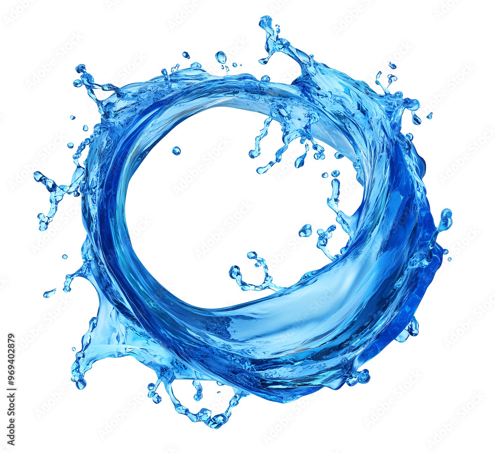 Fototapeta premium Water splash forming a circular shape, symbolizing fluidity, harmony, and purity, Cutout, Isolated on White Background