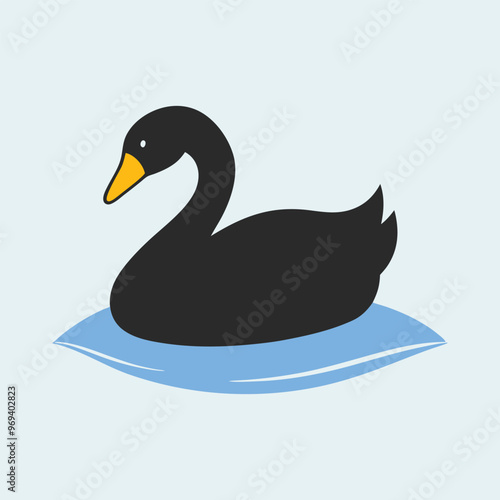 Graceful Black Swan with Golden Beak and Rippling Water Perfect for Logos and Branding photo