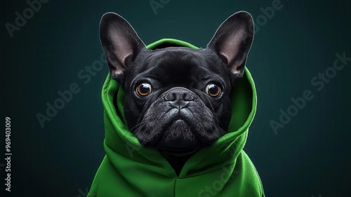 Bulldog in Frankenstein costume, spooky mansion, 3D illustration