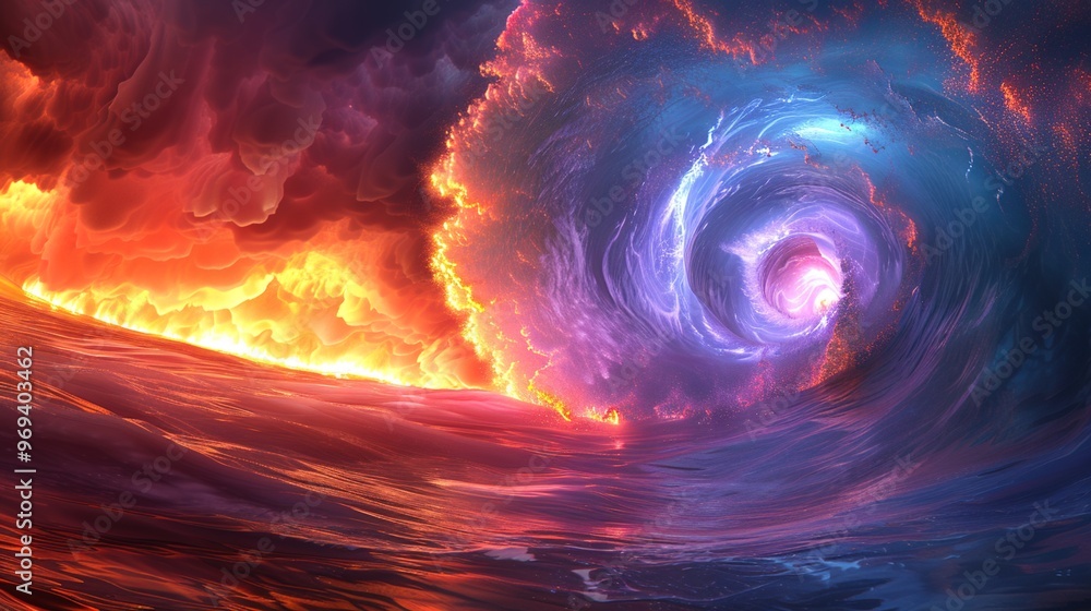 Fototapeta premium Science fiction colorful gradient wave shaped regular flowing light