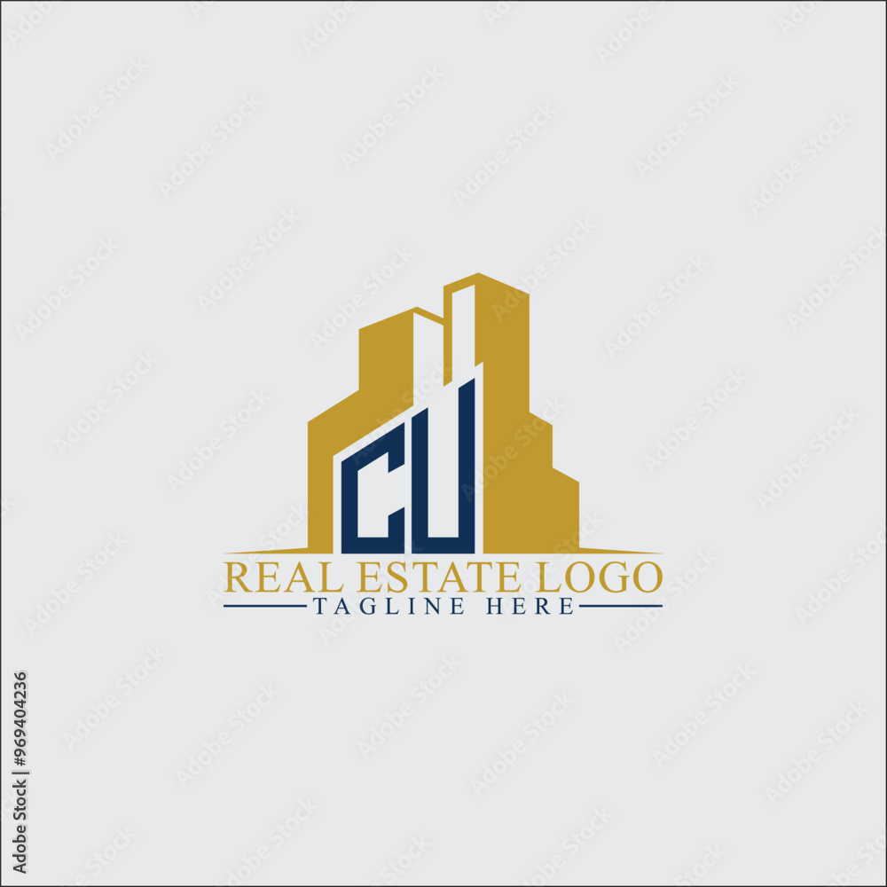 Modern CU Real Estate Logo Design with Building Silhouettes Modern CU Real Estate Logo Design with Building Silhouettes