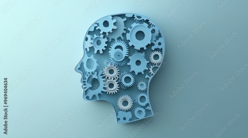 A creative representation of a human head with gears and cogs inside, symbolizing innovative thinking A creative representation of a human head with gears and cogs inside, symbolizing innovative thinking