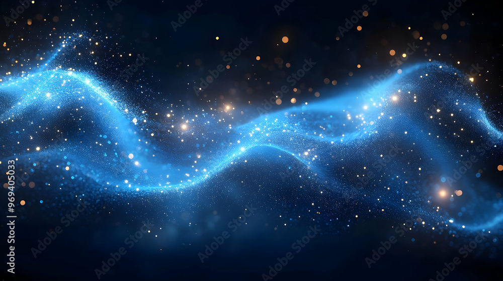 A mesmerizing wave of blue light with sparkling particles, evoking a sense of motion. A mesmerizing wave of blue light with sparkling particles, evoking a sense of motion.