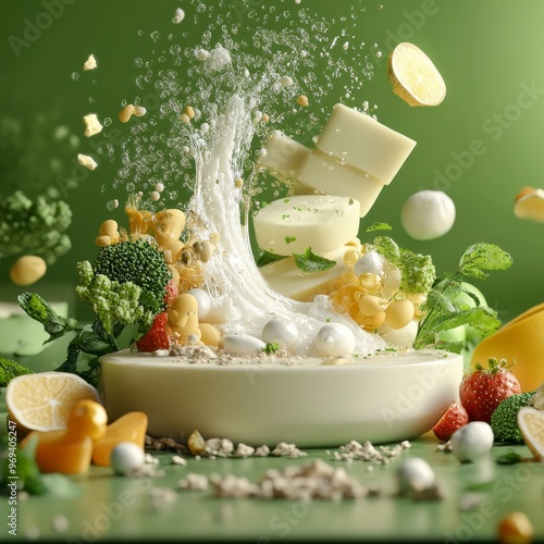 Vegetarian gourmet salad with fresh fruits and vegetables, a healthy and colorful appetizer for dinner