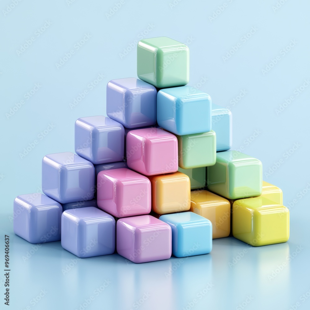 Colorful wooden blocks stacked in pyramid shape on white background Colorful wooden blocks stacked in pyramid shape on white background