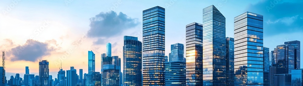 Modern skyscraper with glass architecture, urban cityscape, reflective glass surfaces, geometric patterns, city skyline, blue sky Modern skyscraper with glass architecture, urban cityscape, reflective glass surfaces, geometric patterns, city skyline, blue sky