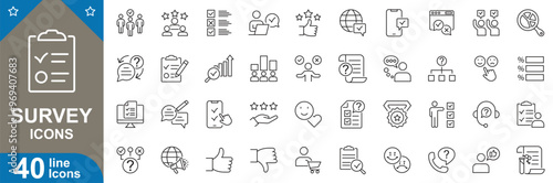 Survey line icons set. Feedback, poll, rating, choice, data collection, checkmark, results, opinion, questionnaire and more. vector illustrator.