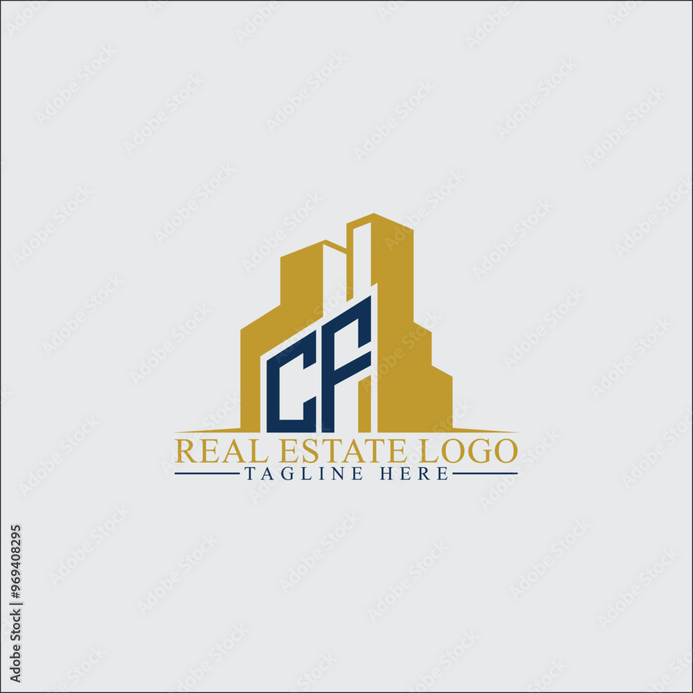 Modern CF Real Estate Logo Design with Building Silhouettes Modern CF Real Estate Logo Design with Building Silhouettes