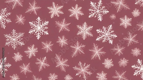 White snowflakes falling on a red background