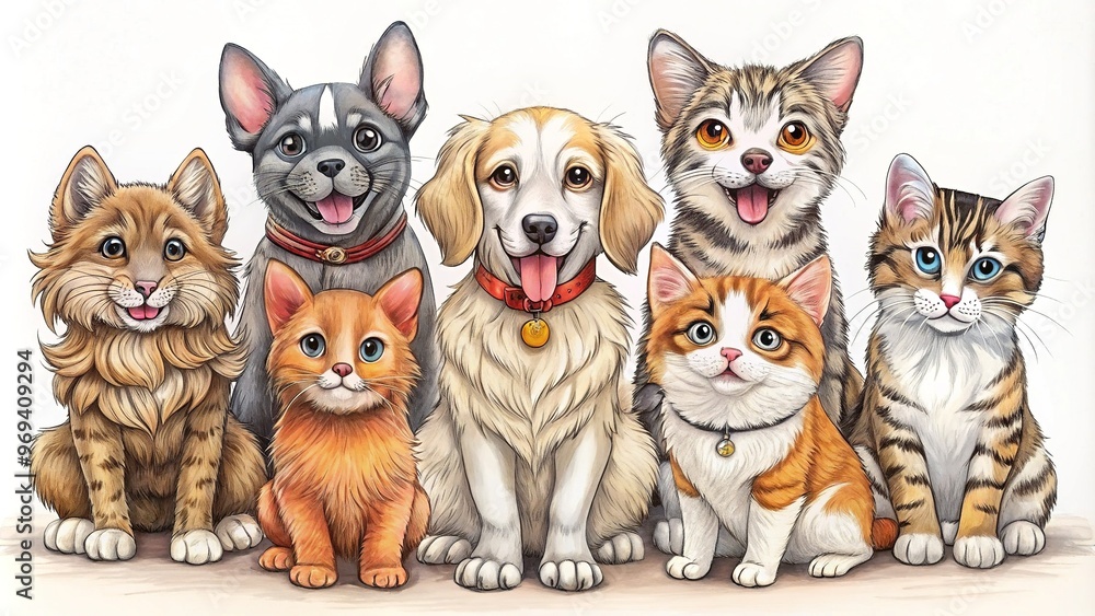 Adorable whimsical illustrations of cats and dogs in various poses and expressions, ready to be colored, providing hours of creative fun for art enthusiasts of all ages. Adorable whimsical illustrations of cats and dogs in various poses and expressions, ready to be colored, providing hours of creative fun for art enthusiasts of all ages.