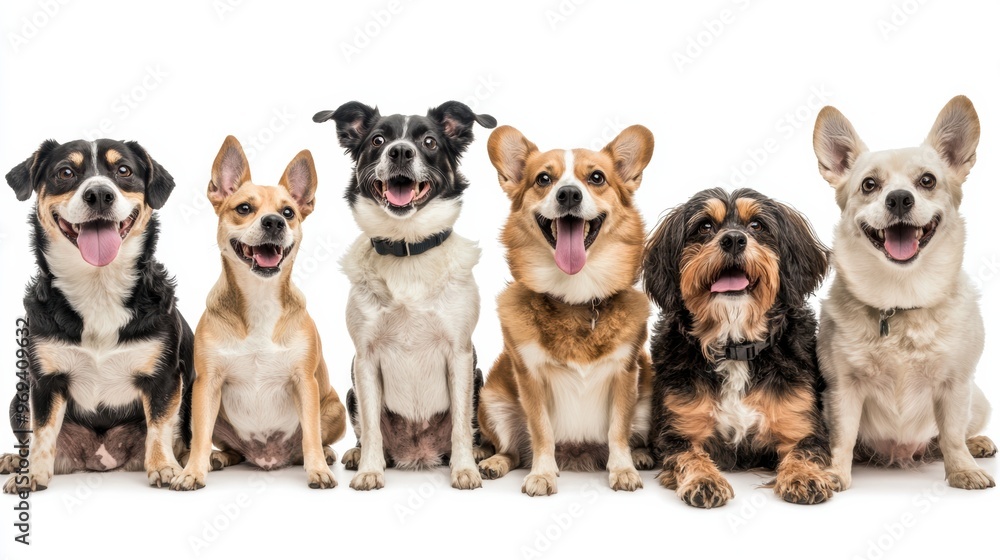 Obraz premium Diverse Group of Happy Domestic Dogs Posing Together in Studio