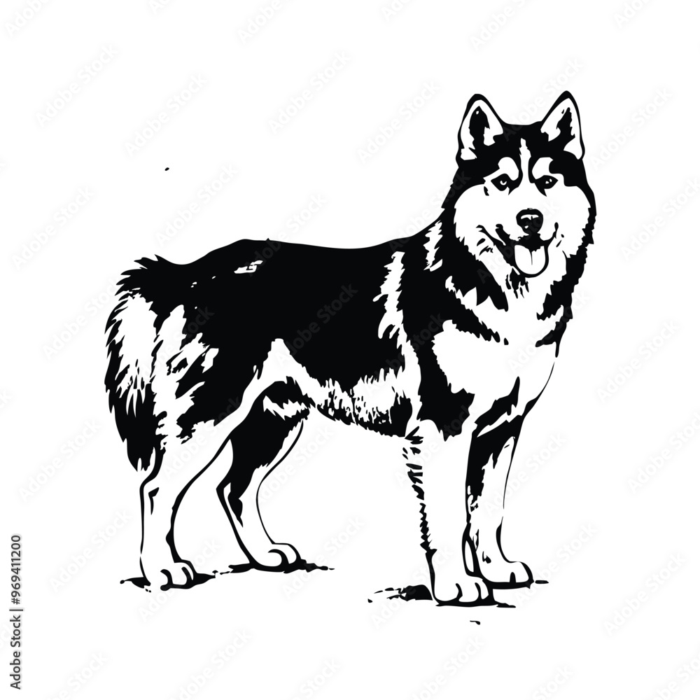 Fototapeta premium Siberian Husky stencil hand drawn vector illustration