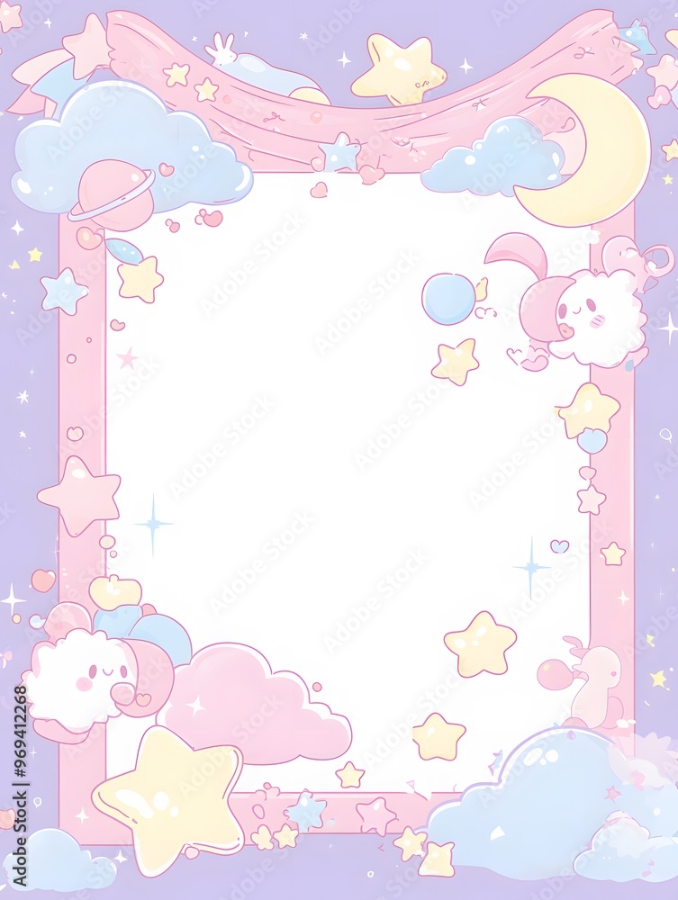 Cute Pastel Stars and Clouds Frame Illustration Cute Pastel Stars and Clouds Frame Illustration