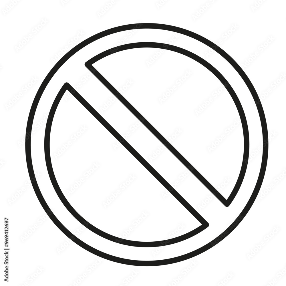 No, stop, warning, contour crossed circle. Denial, not allowed, icon for web. Prohibited, refusal sign for design. Symbol Forbidden isolated on white background, vector illustration. No, stop, warning, contour crossed circle. Denial, not allowed, icon for web. Prohibited, refusal sign for design. Symbol Forbidden isolated on white background, vector illustration.
